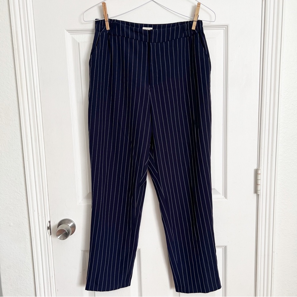 Any Day | Navy Blue Stripped Elastic Waist Business Causal Pants